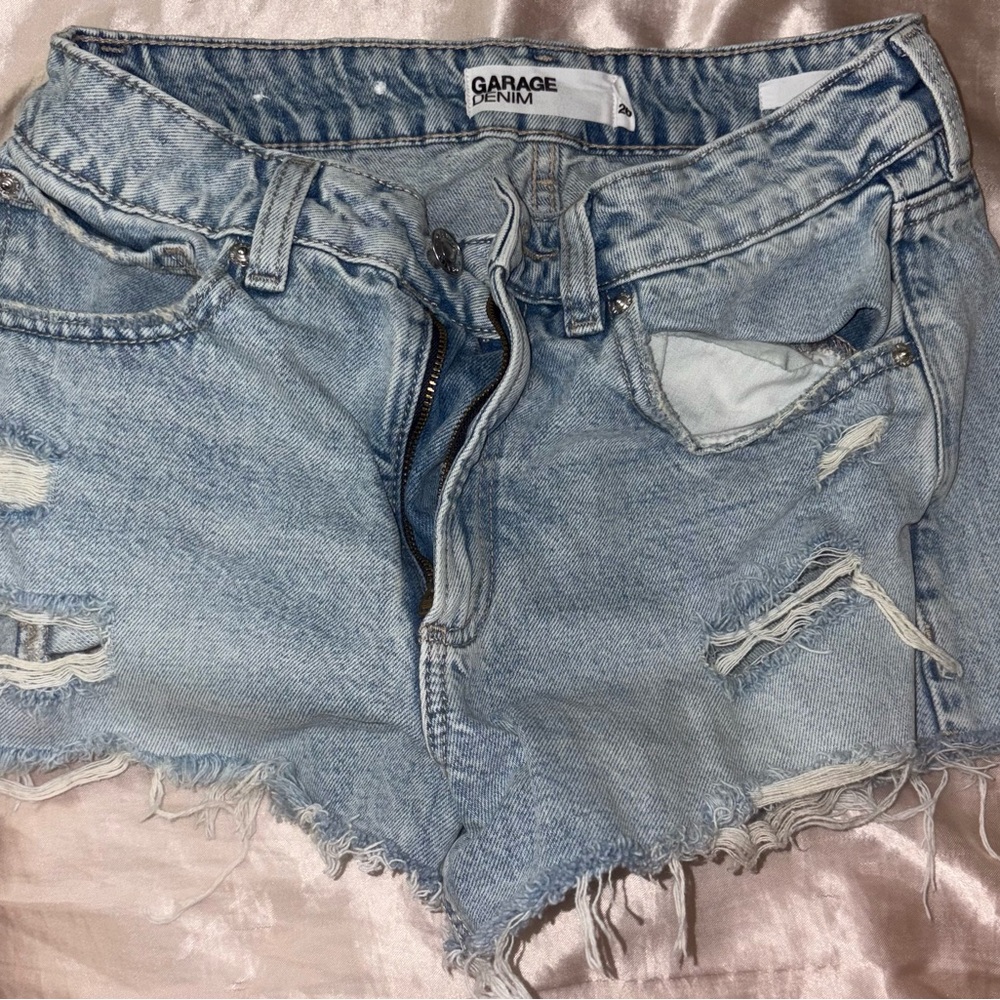 Garage Blue Distressed Jean Shorts High-Waisted